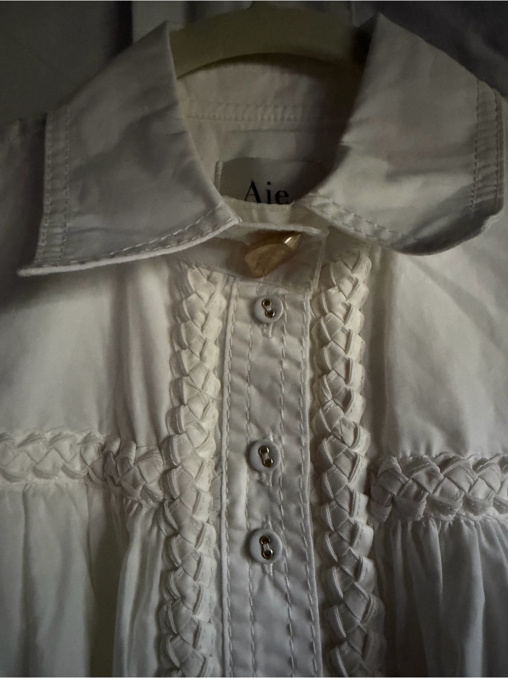AJE Casablanca White Button-Front Puff Sleeve Midi Dress with Belt - Picture 5 of 5